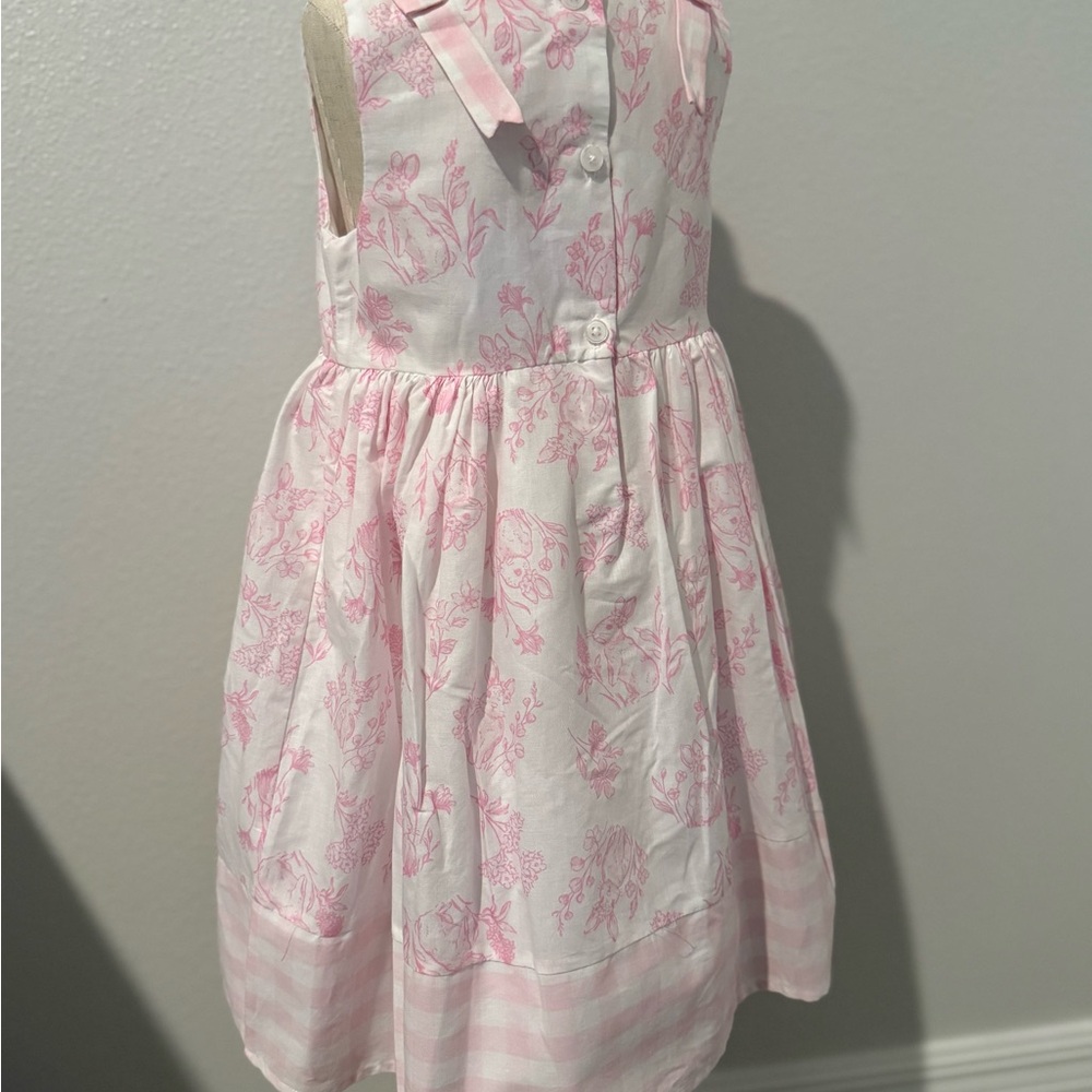 Shabby Chic Girls Bunny Easter Dress Pink Toile w/ Bow NWT - Picture 3 of 6